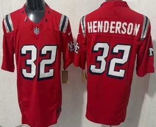 Men's New England Patriots #32 TreVeyon Henderson Limited Red Rivalries FUSE Vapor Jersey