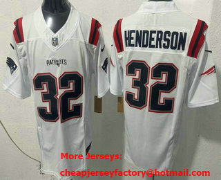 Men's New England Patriots #32 TreVeyon Henderson Limited White FUSE Vapor Jersey