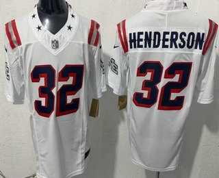 Men's New England Patriots #32 TreVeyon Henderson Limited White Rivalries FUSE Vapor Jersey