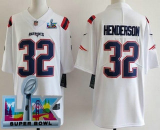 Men's New England Patriots #32 TreVeyon Henderson Limited White Super Bowl LX Vapor Jersey