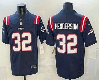Men's New England Patriots #32 TreVeyon Henderson Navy FUSE Vapor Limited Jersey