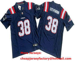 Men's New England Patriots #38 Rhamondre Stevenson Navy Blue 2023 FUSE Vapor Limited Stitched Jersey