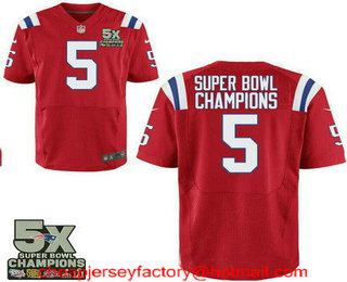 Men's New England Patriots #5 Super Bowl Champions Red 5X Patch Stitched NFL Nike Elite Jersey