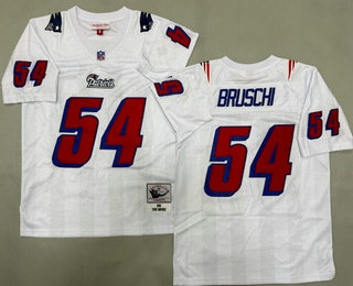 Men's New England Patriots #54 Tedy Bruschi White Red 1996 Throwback Jersey