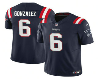 Men's New England Patriots #6 Christian Gonzalez Navy 2023 FUSE Vapor Limited Stitched Jersey