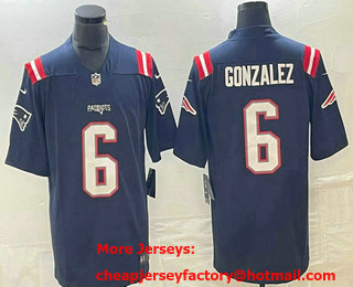 Men's New England Patriots #6 Christian Gonzalez Navy Blue 2022 Vapor Stitched Limited Jersey