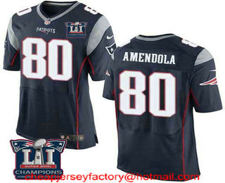 Men's New England Patriots #80 Danny Amendola Navy Blue 2017 Super Bowl LI Champions Patch Stitched NFL Nike Elite Jersey