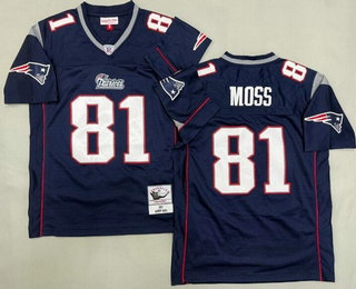 Men's New England Patriots #81 Randy Moss Navy 2007 Throwback Jersey