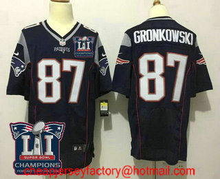 Men's New England Patriots #87 Rob Gronkowski Navy Blue 2017 Super Bowl LI Champions Patch Stitched NFL Nike Elite Jersey