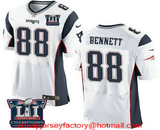 Men's New England Patriots #88 Martellus Bennett White 2017 Super Bowl LI Champions Patch Stitched NFL Nike Elite Jersey