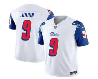 Men's New England Patriots #9 Matthew Judon White Blue 2023 FUSE Throwback Limited Stitched Jersey