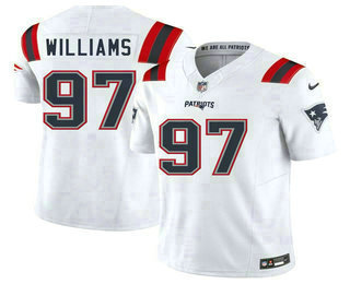 Men's New England Patriots #97 Milton Williams White FUSE Vapor Limited Stitched Jersey