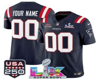 Men's New England Patriots Active Player Custom Navy FUSE Super Bowl LX USA 250 Patch Vapor Limited Jersey