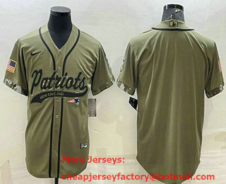 Men's New England Patriots Blank Olive Salute to Service Cool Base Stitched Baseball Jersey