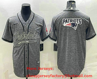 Men's New England Patriots Grey Gridiron Team Big Logo With Patch Cool Base Stitched Baseball Jersey