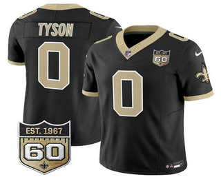 Men's New Orleans Saints #0 Jordyn Tyson Limited Black 60TH Patch FUSE Vapor Jersey