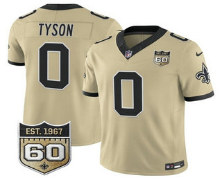 Men's New Orleans Saints #0 Jordyn Tyson Limited Gold 60TH Patch FUSE Alternate Vapor Jersey
