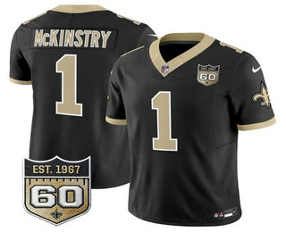 Men's New Orleans Saints #1 Kool-Aid McKinstry Limited Black 60TH Patch FUSE Vapor Jersey