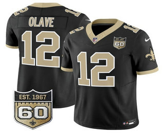 Men's New Orleans Saints #12 Chris Olave Limited Black 60TH Patch FUSE Vapor Jersey