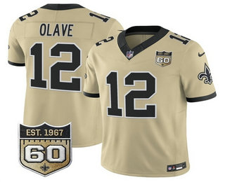 Men's New Orleans Saints #12 Chris Olave Limited Gold 60TH Patch FUSE Alternate Vapor Jersey