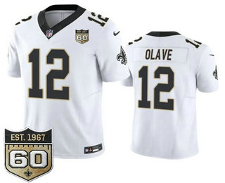 Men's New Orleans Saints #12 Chris Olave Limited White 60TH Patch FUSE Vapor Jersey