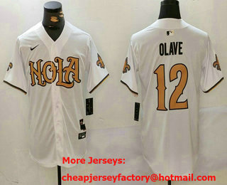 Men's New Orleans Saints #12 Chris Olave White Nola Baseball Jersey