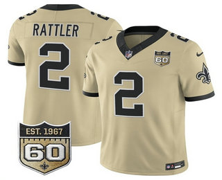 Men's New Orleans Saints #2 Spencer Rattler Limited Gold 60TH Patch FUSE Alternate Vapor Jersey