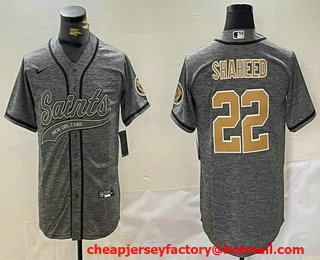 Men's New Orleans Saints #22 Rashid Shaheed Grey Gridiron With Patch Cool Base Stitched Baseball Jersey