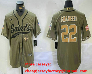 Men's New Orleans Saints #22 Rashid Shaheed Olive 2022 Salute To Service Cool Base Stitched Baseball Jersey