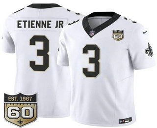 Men's New Orleans Saints #3 Travis Etienne Jr Limited White 60TH Patch FUSE Vapor Jersey