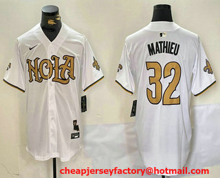 Men's New Orleans Saints #32 Tyrann Mathieu White Nola Baseball Jersey
