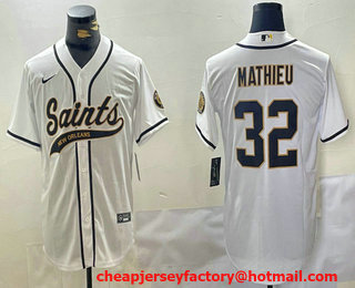 Men's New Orleans Saints #32 Tyrann Mathieu White With Patch Cool Base Stitched Baseball Jersey