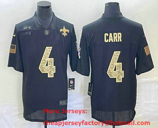 Men's New Orleans Saints #4 Derek Carr Black Camo 2020 Salute To Service Stitched NFL Nike Limited Jersey