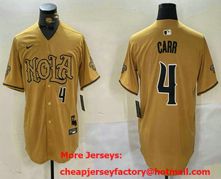 Men's New Orleans Saints #4 Derek Carr Number Yellow Nola Baseball Jersey