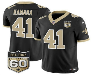 Men's New Orleans Saints #41 Alvin Kamara Limited Black 60TH Patch FUSE Vapor Jersey