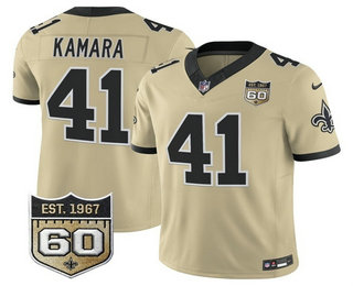 Men's New Orleans Saints #41 Alvin Kamara Limited Gold 60TH Patch FUSE Alternate Vapor Jersey