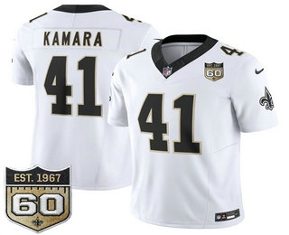 Men's New Orleans Saints #41 Alvin Kamara Limited White 60TH Patch FUSE Vapor Jersey
