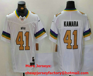 Men's New Orleans Saints #41 Alvin Kamara White 2024 FUSE Vapor Limited Stitched Jersey