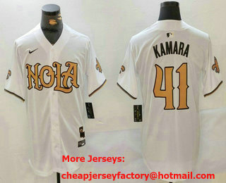 Men's New Orleans Saints #41 Alvin Kamara White Nola Baseball Jersey