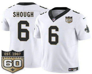 Men's New Orleans Saints #6 Tyler Shough Limited White 60TH Patch FUSE Vapor Jersey