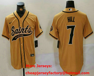Men's New Orleans Saints #7 Taysom Hill Gold Cool Base Stitched Baseball Jersey