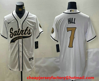 Men's New Orleans Saints #7 Taysom Hill White With Patch Cool Base Stitched Baseball Jersey