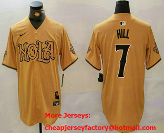 Men's New Orleans Saints #7 Taysom Hill Yellow Nola Baseball Jersey