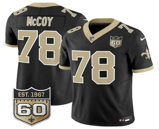 Men's New Orleans Saints #78 Erik McCoy Limited Black 60TH Patch FUSE Vapor Jersey