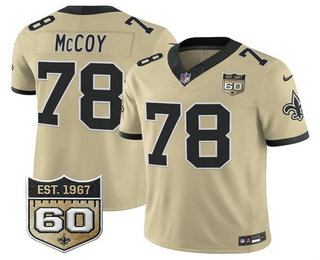 Men's New Orleans Saints #78 Erik McCoy Limited Gold 60TH Patch FUSE Alternate Vapor Jersey