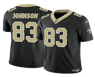 Men's New Orleans Saints #83 Juwan Johnson Black 2023 FUSE Vapor Limited Stitched Jersey