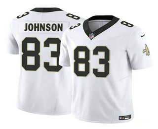 Men's New Orleans Saints #83 Juwan Johnson White 2023 FUSE Vapor Limited Stitched Jersey