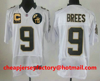 Men's New Orleans Saints #9 Drew Brees C Patch With TB Patch Nike White Elite Jersey