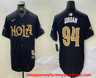 Men's New Orleans Saints #94 Cameron Jordan Black Nola Baseball Jersey