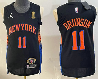 Men's New York Knicks #11 Jalen Brunson Black 2026 Finals Champions Patch Statement Edition Stitched Jersey